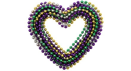 Mardi gras beads in heart shape isolated on transparent background