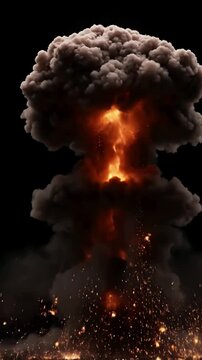 High-Energy Detonation with massive explosion on black and green screen or chroma key background alpha matte is included distortion, overlay, glitch, static noise, scan lines background, 4k animated