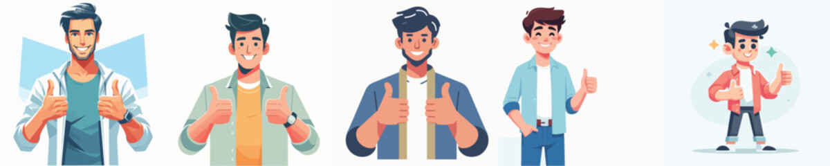 VECTOR OF A MAN RAISING THUMBS UP ON A WHITE BACKGROUND FLAT DESIGN