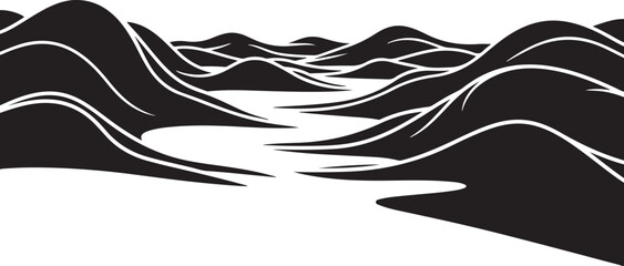 Fototapeta premium Minimalist black and white landscape with rolling hills illustration
