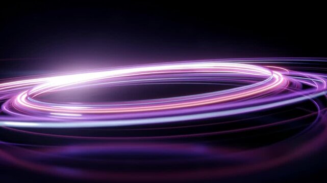 Vibrant neon light trails forming a circular pattern against a dark background.