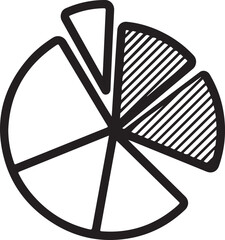 Black and white pie chart isolated on white background, illustration