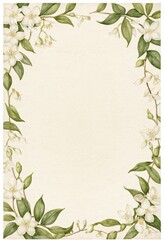 Naklejka premium Elegant Floral Border Frame with White Jasmine Flowers and Green Leaves