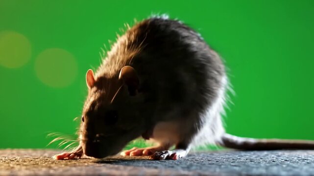 Green Screen gray rat on background scene 2 with distortion, overlay, glitch, static noise, scan lines black background, 4k animated video loop