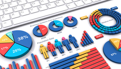 3Dのビジネスグラフとキーボード