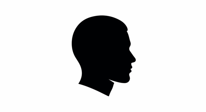 Minimalist side view of a human head silhouette in black against a white background, a clean profile portrait