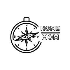 Black line art compass pointing to home and mom text navigation direction