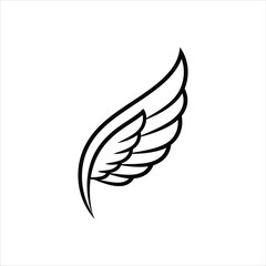 Black outline of a single feather wing on white background vector
