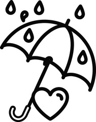 Black outline umbrella with heart and rain drops weather