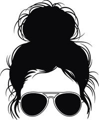 Black silhouette of messy bun hair and aviator sunglasses vector