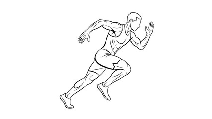 Obraz premium A line drawing of a male athlete sprinting with outstretched arms and legs in motion on a white background.