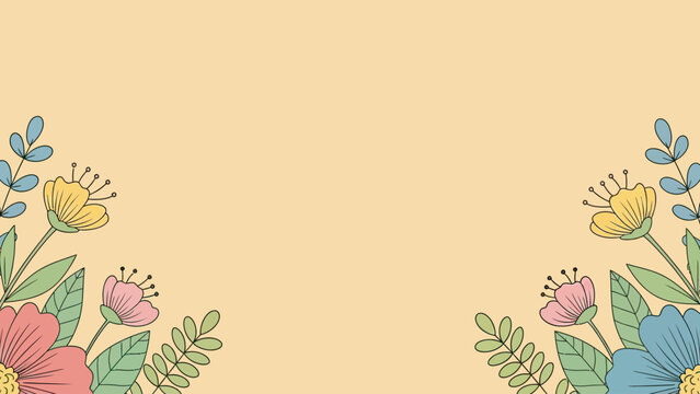 Vibrant floral border with colorful flowers on soft yellow background