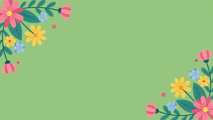Vibrant floral corner design on green background