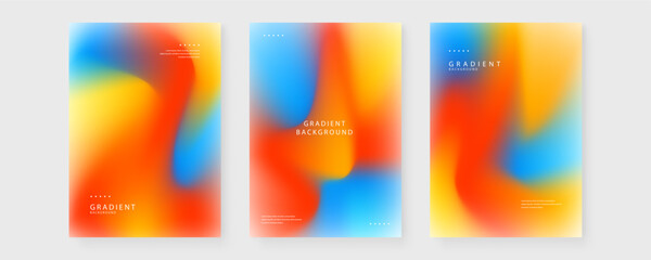 Obraz premium Collection of three abstract posters featuring smooth liquid gradient transitions in bright orange and blue hues