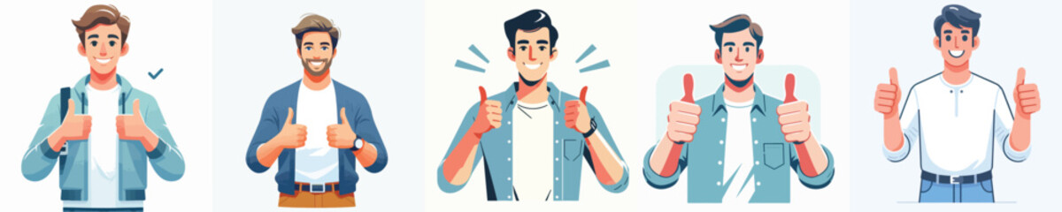 VECTOR OF A MAN RAISING THUMBS UP ON A WHITE BACKGROUND FLAT DESIGN