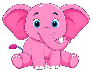 Obraz premium Adorable pink cartoon elephant with big blue eyes, smiling