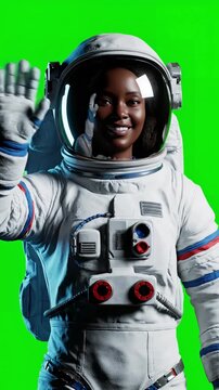 Green Screen astronaut waves on a background high detailed 3d animation ultra hd 4k 3840x2160 scene 2 with distortion, overlay, glitch, static noise, scan lines black background, animated video loop