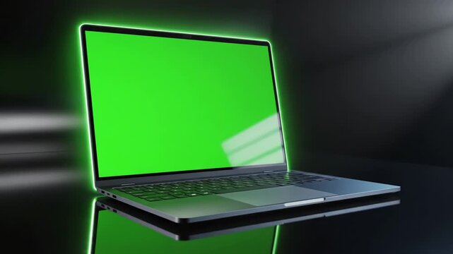 Green Screen laptop frameless computer rotation from the top with opening display video includes a and luma matte mask easy way to replace background 4k 60fps uhd scene 2 distortion, overlay, glitch
