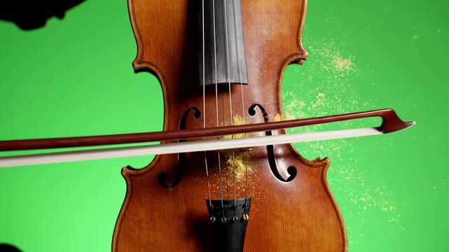 Chroma Key Isolation for VFX with musician plays the violin green screen distortion, overlay, glitch, static noise, scan lines on black background, 4k animated video loop
