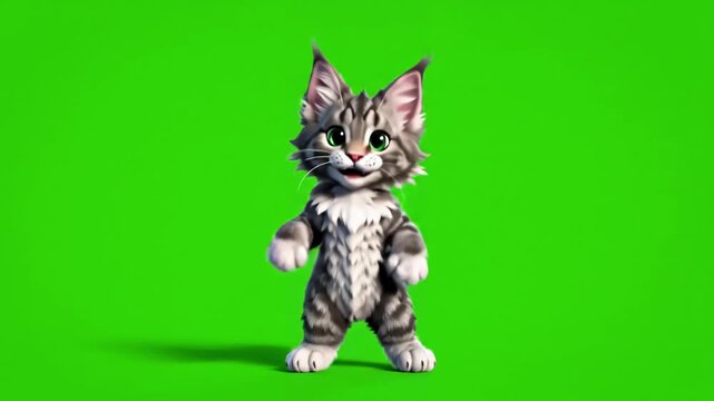 Chroma Key Animation Asset with adorable animated kitty cat dancing on green screen perfect for fun playful and lighthearted video projects animations distortion, overlay, glitch, static noise, scan