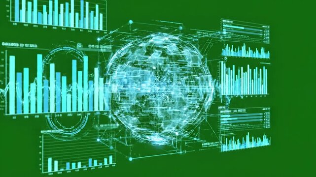 Interconnected Network Grid with man on green screen chroma key background distortion, overlay, glitch, static noise, scan lines black background, 4k animated video loop