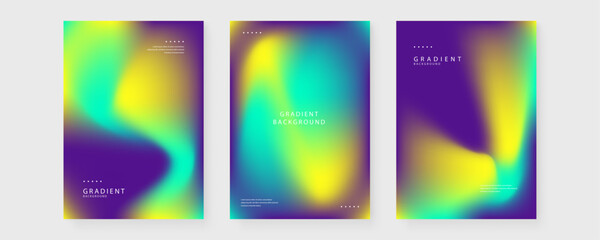 Fototapeta premium Three bright lime green and violet minimalist gradient posters with a grainy texture and sleek layout designed for modern website banners and social media