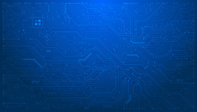 Abstract Blue Circuit Board Pattern with Digital Data Flow and Futuristic Technology Connections