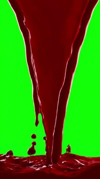 Viscous Drip Simulation with dark red blood drips on green screen and transparent background liquid flowing down the surface in streams melting drops create streaks 3d animation chroma key alpha