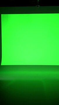 Chroma Key Setup Ready with cinema projector shows green screen distortion, overlay, glitch, static noise, scan lines on black background, 4k animated video loop