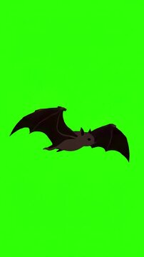 VFX Element with flat style animation side view of bat flying against green background seamless loop distortion, screen overlay, glitch, static noise, scan lines on black background, 4k animated video