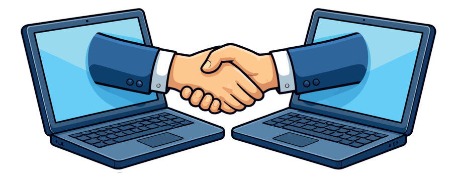 Colorful illustration of a digital handshake depicting online agreement for virtual business