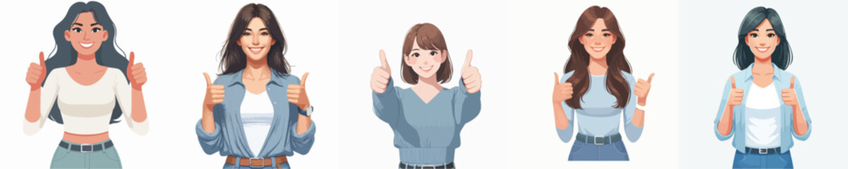 VECTOR OF A WOMAN RAISING THUMBS UP ON A WHITE BACKGROUND FLAT DESIGN