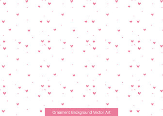 A seamless pattern of small pink hearts and tiny dots scattered on a white background, creating a delicate and romantic ornamental design.
