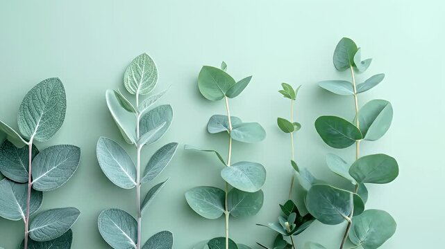 Eucalyptus Branches on a Green Background - A Calming Visual.
