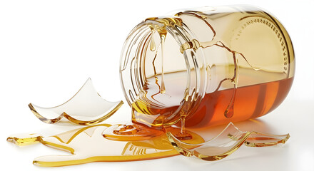 Food Accident Concept Featuring Broken Honey Jar Isolated