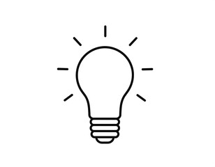 Fototapeta premium Black and white illustration of a light bulb with radiating rays