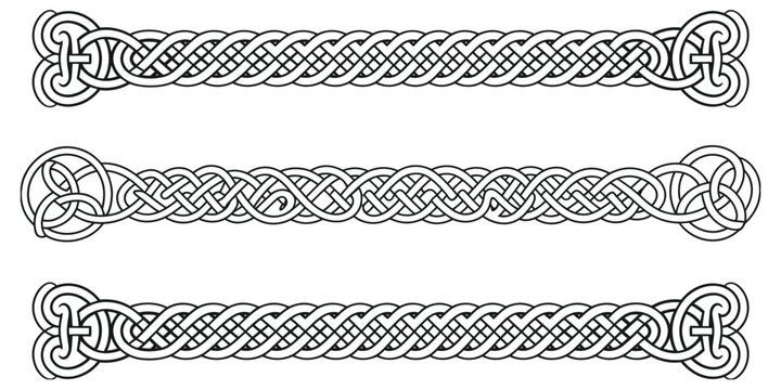 Celtic Decorative Border Designs Featuring Knotwork Spirals, Triquetra Symbols, and Triskele Motifs, Rooted in Ancient Heritage, Mythology, and Classic Ornamental Illustration Styles.