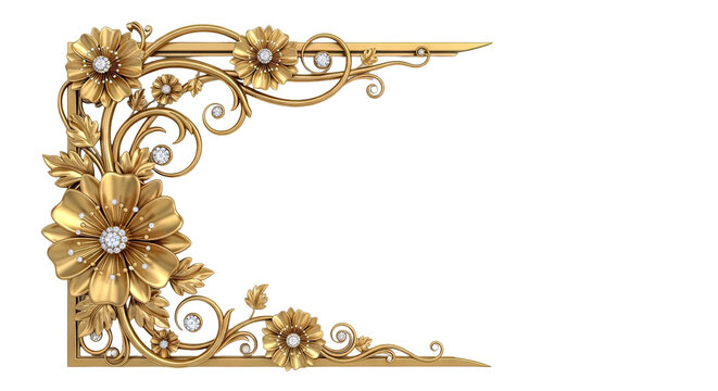 Ornate Gold Floral Corner Design with Diamonds