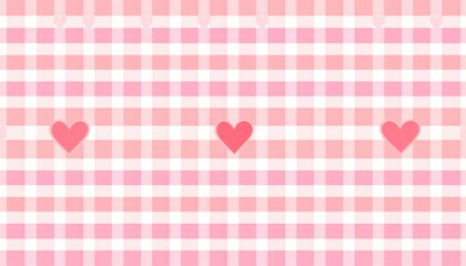 Adorable pink gingham pattern with cute heart accents for backgrounds.