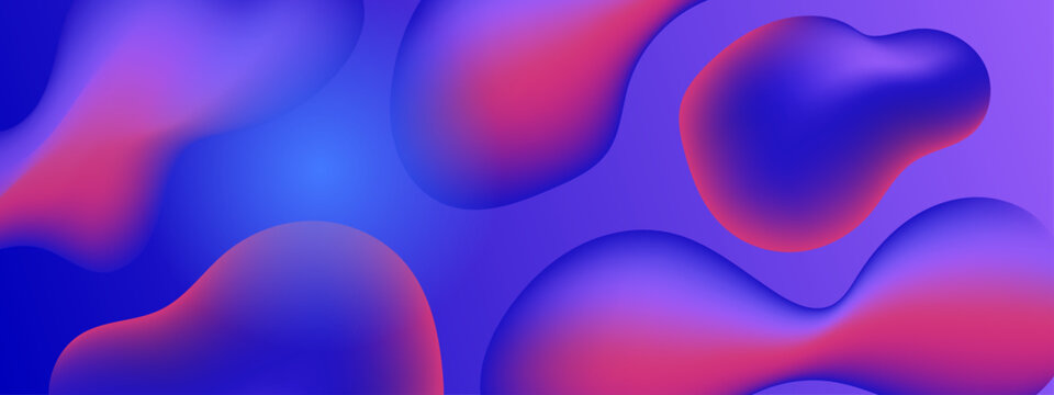 Futuristic blue and purple background featuring 3D liquid fluid blobs with soft gradients and organic shapes