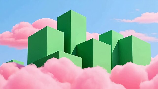 FantasyCityofGreenGeometricBuildings