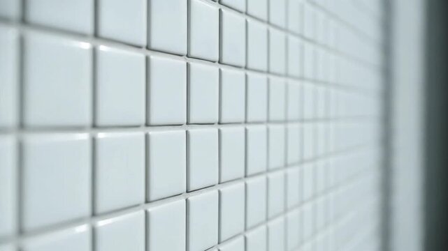 Close up of a white tile wall with square ceramic texture