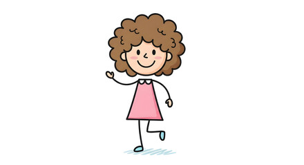 Fototapeta premium A simple character drawing of a female figure with large brown afro style hair wearing a pink dress
