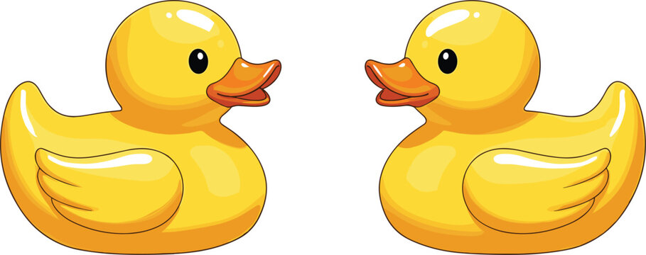 Two Yellow Rubber Ducks Facing Each Other bath toy yellow duck