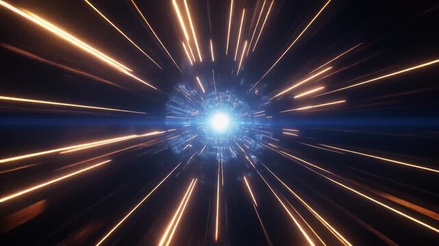 Futuristic Sci-Fi Tunnel with Glowing Tech Core and High-Speed Light Streaks Motion Graphics