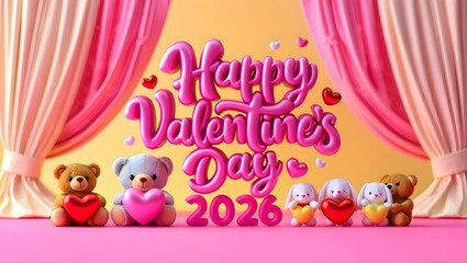 Obraz premium Celebrating valentine's day 2026 with adorable bears and hearts