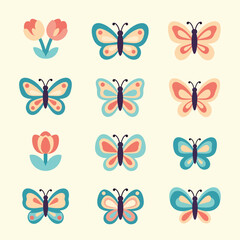 Collection of Colorful Butterflies and Flowers