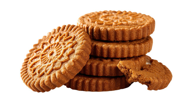 Belgian speculoos spiced cookies background isolated on a Transparent background, PNG file.