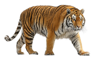 Obraz premium Bengal tiger in alert stance background isolated on a Transparent background, PNG file.