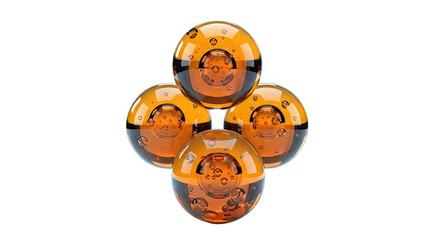 Fototapeta premium Four Amber Glass Spheres with Internal Bubbles on White Background